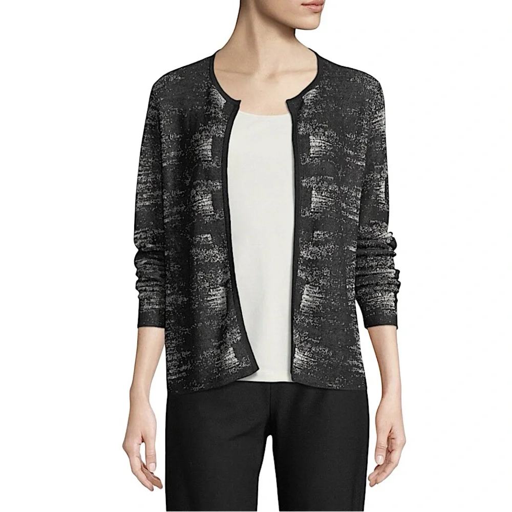 Eileen Fisher Organic Linen Crepe Knit Round Neck Cardigan size L